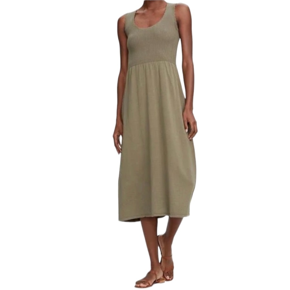 Michael Stars Irene scoop neck olive green medium knit midi dress